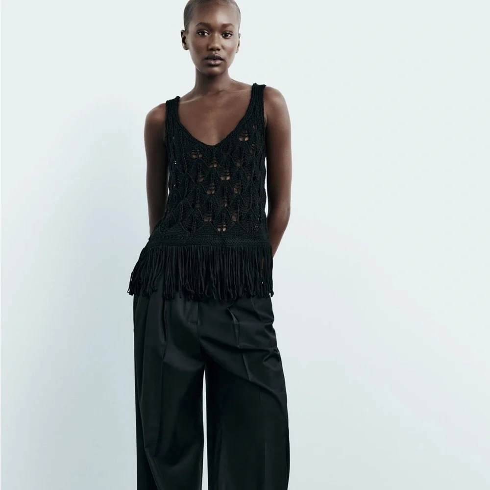 Zara Fringe Knit Top / Cover-Up. - Picture 3 of 8